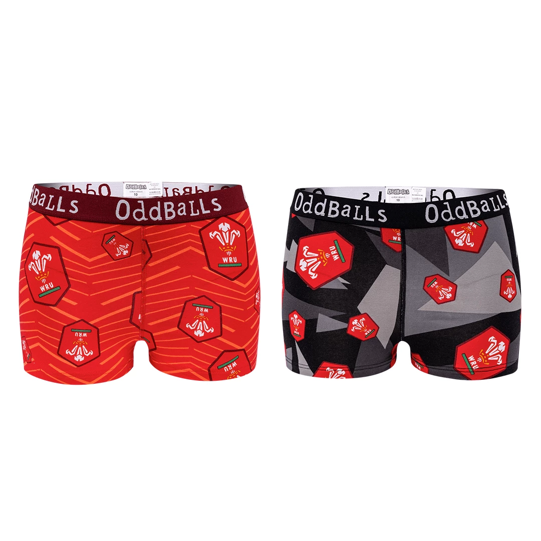 OddBalls Welsh Rugby Union - Home & Away - Ladies Boxers 2 Pack Bundle