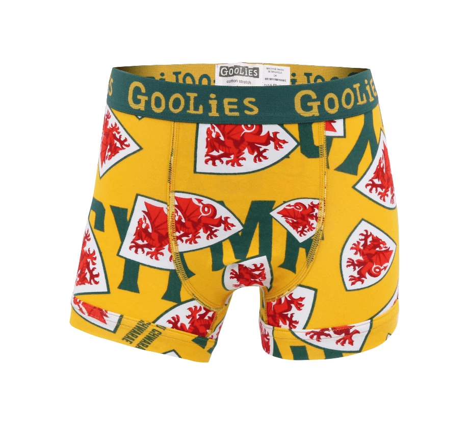 OddBalls Boys Boxer Shorts (Kids) FA Wales Yellow - Kids Boxer Shorts - Goolies